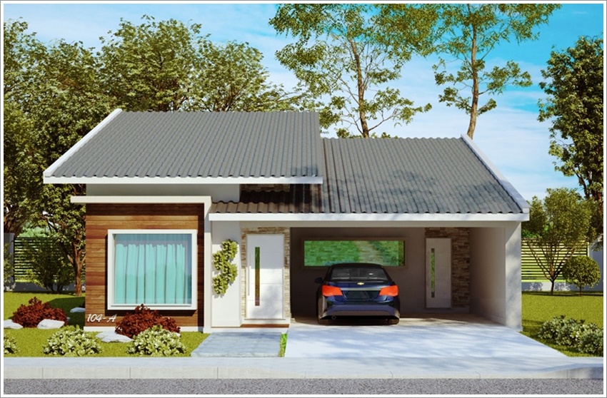 Resultado de imagem para casa terrea Fachada com garagem e telhado aparente